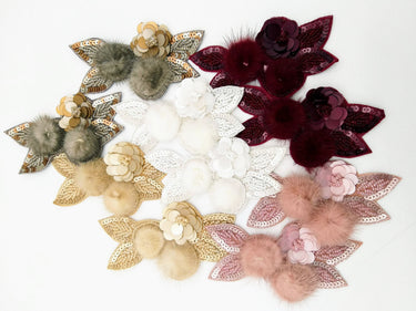 Grey and Antique Gold Hand Embroidered Floral Applique, Beaded and Sequins Applique